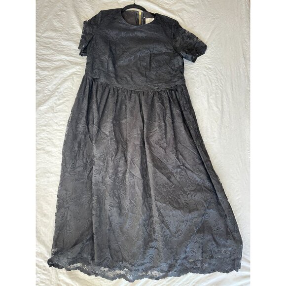 NWT Asos Womens Black Dress 14 short Sleeve midi dress zipper Nylong‎ lace - Picture 1 of 6